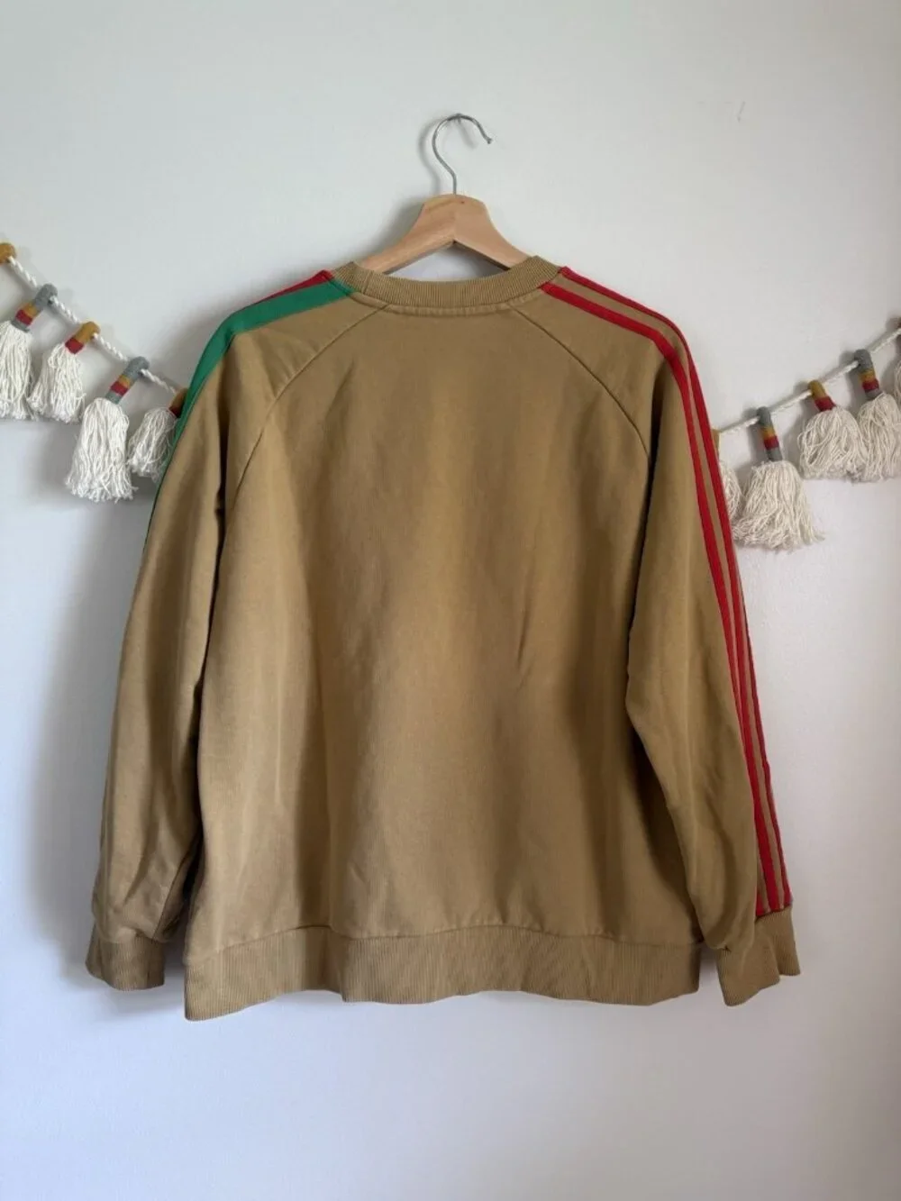 Gucci x Adidas Cotton Jersey Trefoil Sweatshirt Camel Brown Logo Sporty Preppy L